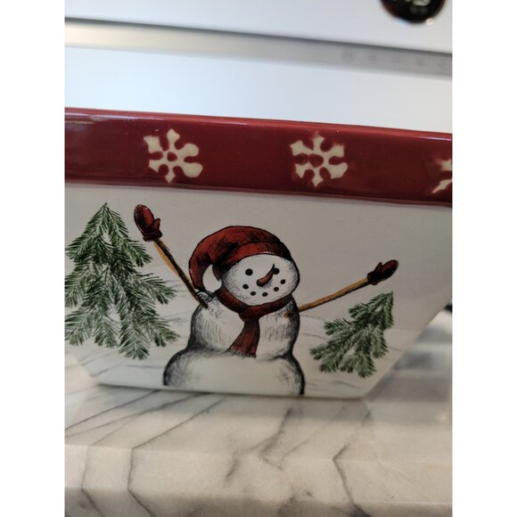 New St. Nicholas Square Yuletide Ceramic Bowl Hand Painted Christmas Snowmen - Picture 3 of 7